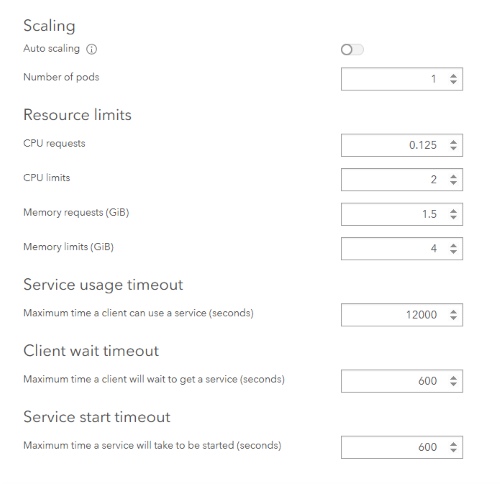 Standardeinstellungen des Services in ArcGIS Pro