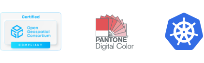 Logos for OGC, PANTONE Digital Color, and Kubernetes