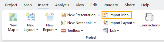 Das ArcGIS Pro-Menüband mit dem Befehl "Karte importieren"