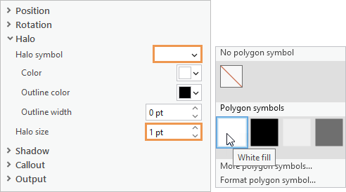 Auf "Weiße Füllung" festgelegte Option "Halo-Symbol"
