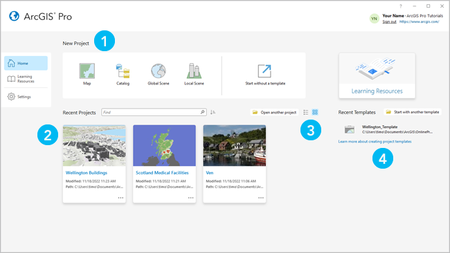 Registerkarte "Startseite" der ArcGIS Pro-Startseite