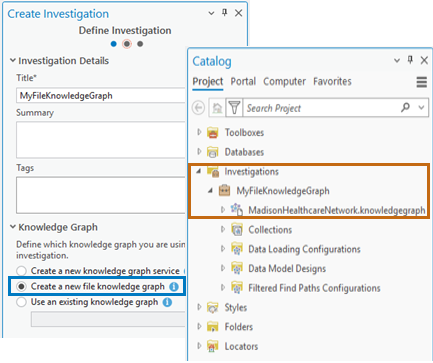 Eine Untersuchung, die mit einem File-Wissensgraphen erstellt wird, und eine entsprechende Untersuchung im Bereich Katalog.