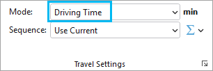 Reisemoduseinstellung auf dem Menüband des Netzwerkanalyse-Layers