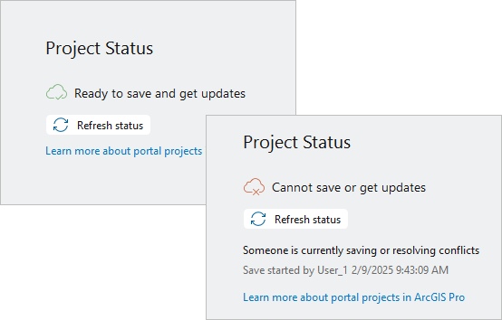 Zwei Bilder des Projektstatus auf der Seite "Info".