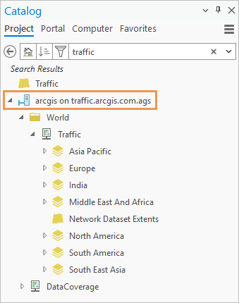 Der Bereich "Katalog" mit einer Serververbindung in den Suchergebnissen