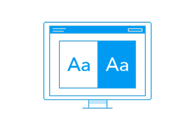 line illustration of split browser screen where colored text is on light background and then inverted for more emphasis