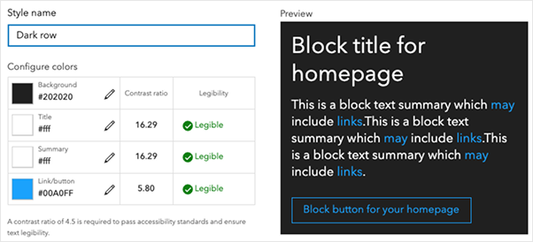 Color contrast checker in ArcGIS Online customized home page theme
