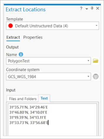 Text tab containing polygon coordinates