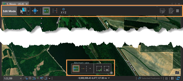 Mapview toolbar (top) and Construction toolbar (bottom) set up for adding point features in Edit mode.