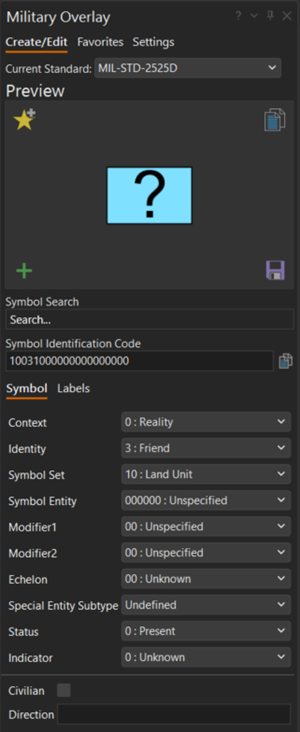 Military Overlay pane with Create/Edit tab selected