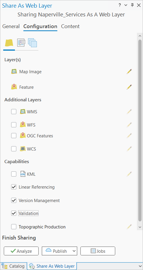 Share As Web Layer pane with the configuration tab enabled