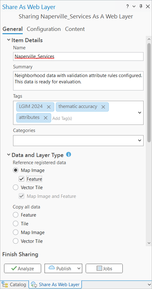 Share as web layer pane with the general tab configured