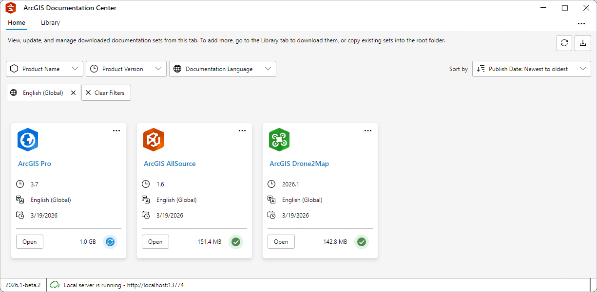 The Home tab when you start ArcGIS Documentation Center