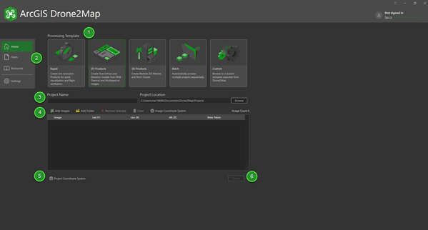 The ArcGIS Drone2Map start page