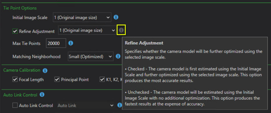 Information icons display ScreenTips