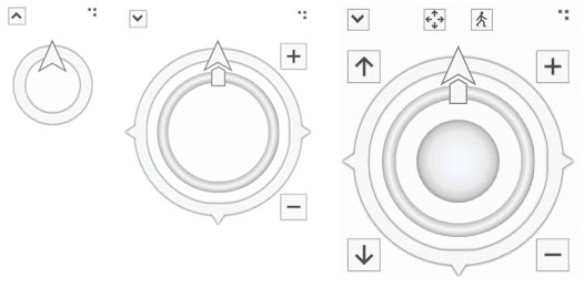 Navigator heading only, Full control navigator in 2D and Full control navigator in 3D