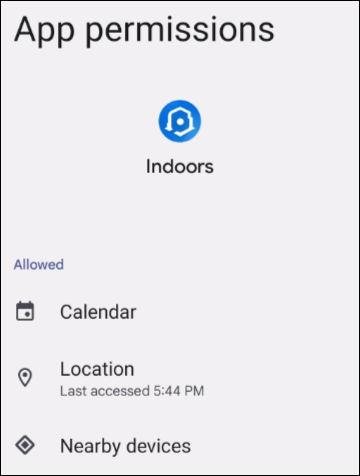 Indoors for Android app access permissions
