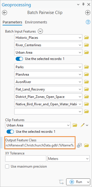Batch Pairwise Clip tool parameters