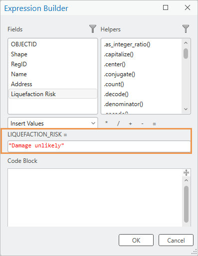 Expression Builder dialog box with completed expression