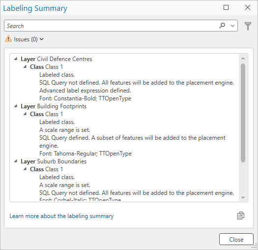 Labeling Summary dialog box