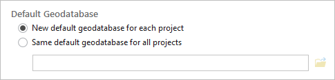 Default geodatabase options for creating projects