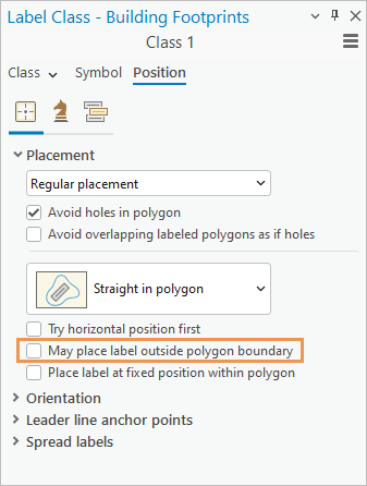 Label Class pane with position settings