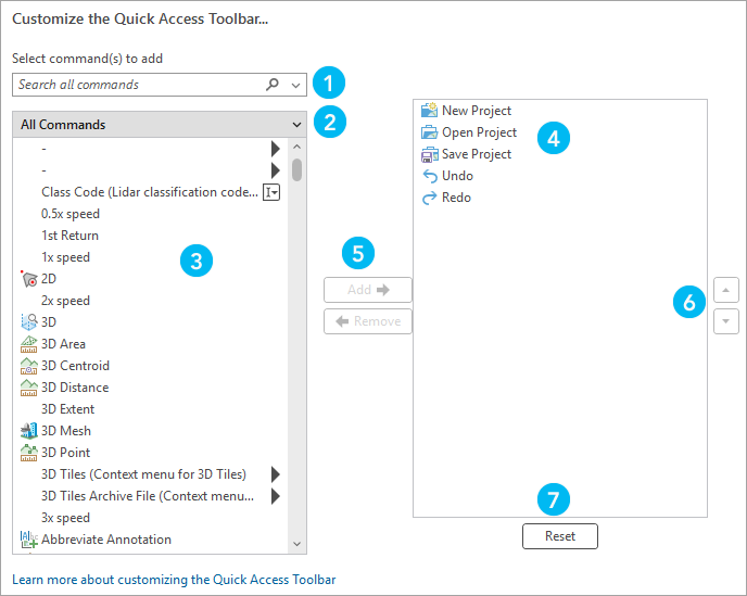 Quick Access Toolbar options
