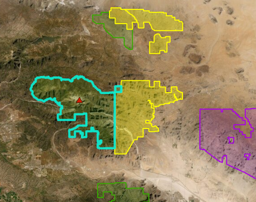 San Gorgonio Wilderness feature selected on the map