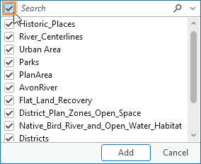 Batch input features drop-down list with all layers selected