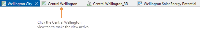 View tabs for the open maps, local scene, and layout