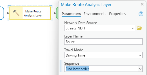 Make Route Analysis Layer tool dialog box with the Sequence parameter set to Find best order
