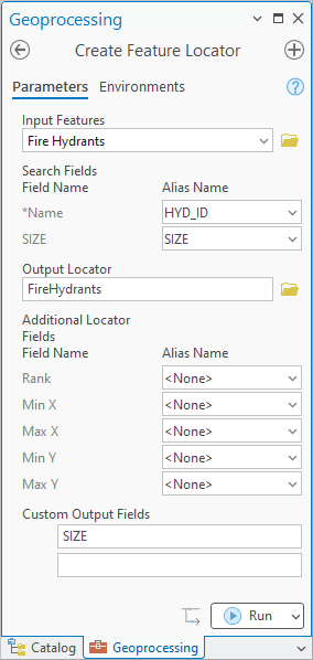 Create Feature Locator tool pane