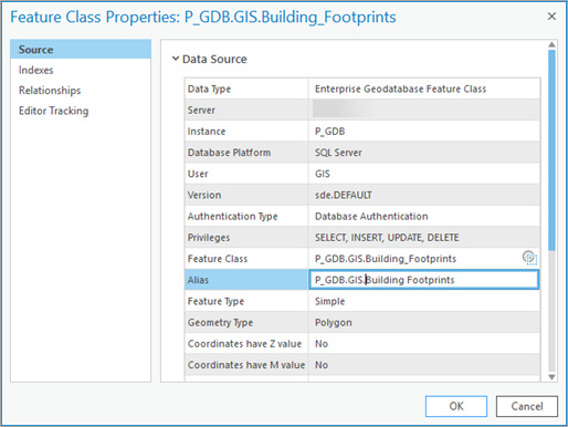 Editing the Alias property for a feature class or table
