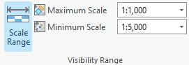 The Visibility Range group has controls to specify the scale range of a layer.