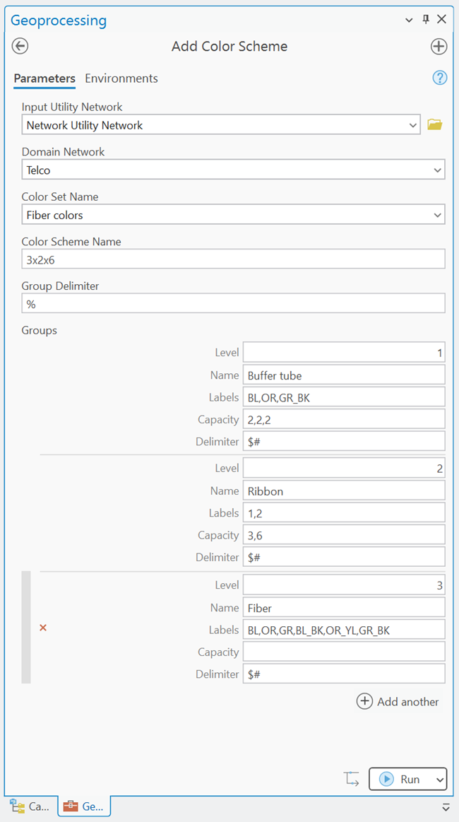 Add Color Scheme geoprocessing tool modeling a color scheme with three groups