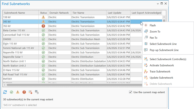 The grid view context menu on the Find Subnetworks pane