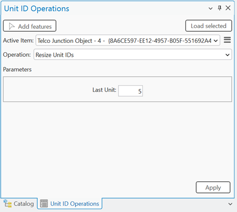The Resize Unit IDs operation specified for a selected unit identifiable feature in the Unit ID Operations pane
