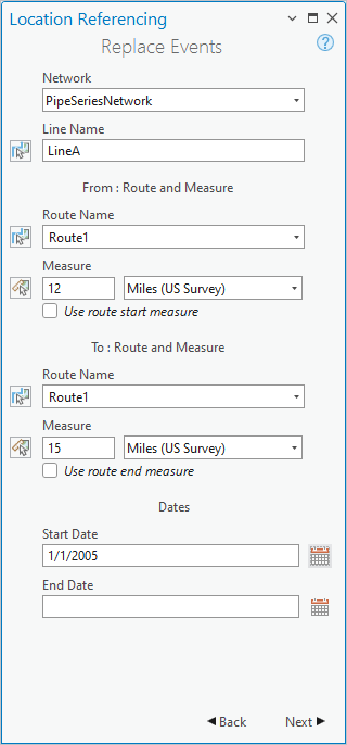 Replace Events pane using the Route and Measure method