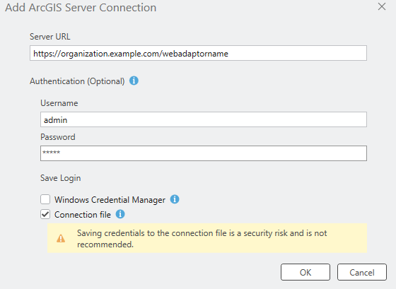 Add ArcGIS Server Connection window