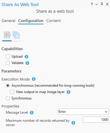 Web tool configuration options