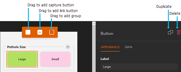 Drag the Duplicate or Delete buttons.