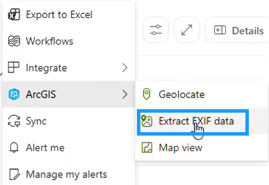 Extract EXIF data button on ArcGIS toolbar