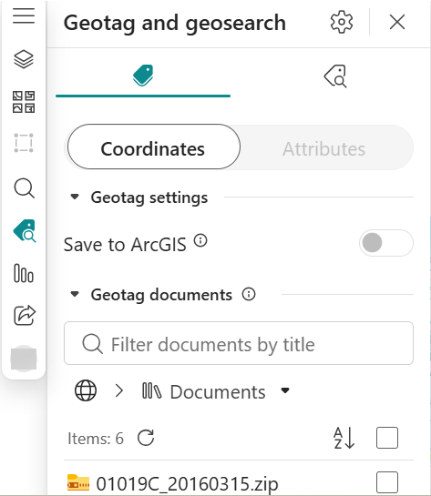 Geotag tab with the Coordinates tab open