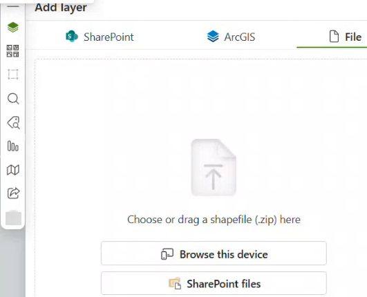 File tab and pane with import shapefile options