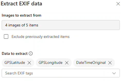 Extract Exif data tags