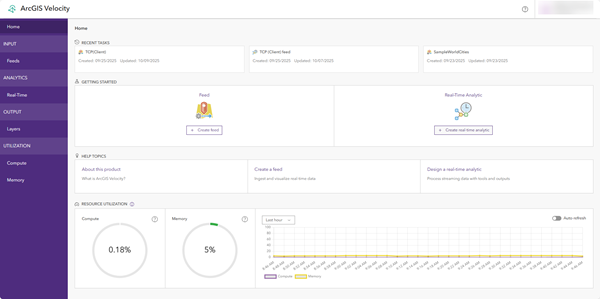Home page showing resource utilization