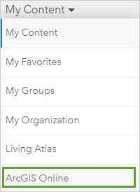 Lista desplegable de Agregar capa con ArcGIS Online seleccionado