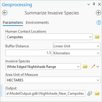 Herramienta de geoprocesamiento Resumir especies invasoras