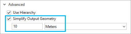 Página de propiedades del modo de viaje que muestra la casilla de verificación Simplificación de geometría en los controles de valor de la sección Avanzado