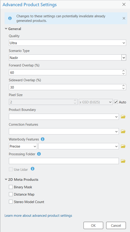 Cuadro de diálogo Configuración avanzada de productos